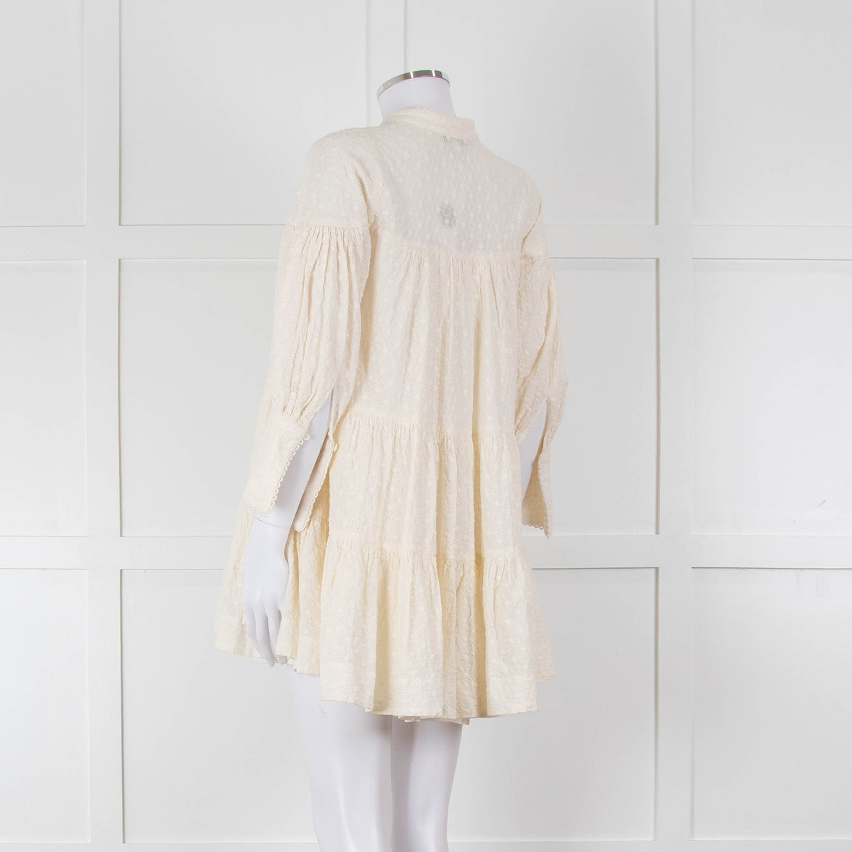 Shona Joy Cream Broderie Tiered Mini Dress