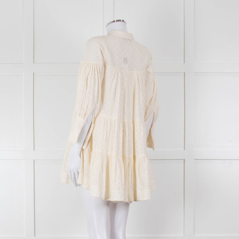 Shona Joy Cream Broderie Tiered Mini Dress