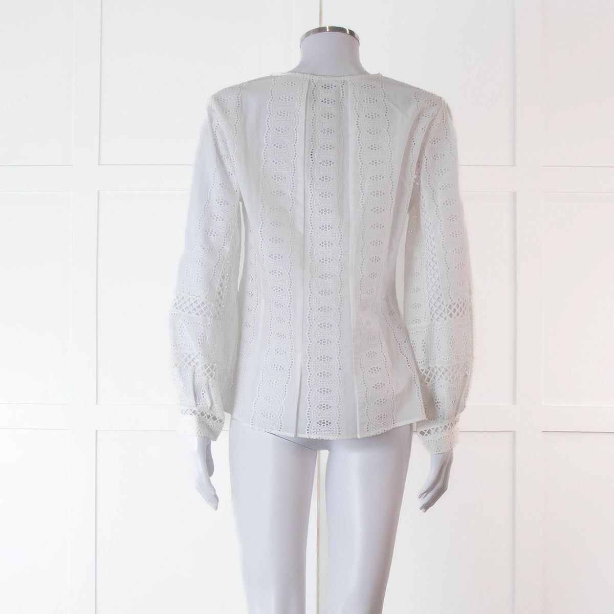 Oscar De La Renta White Broderie Long Sleeve Blouse