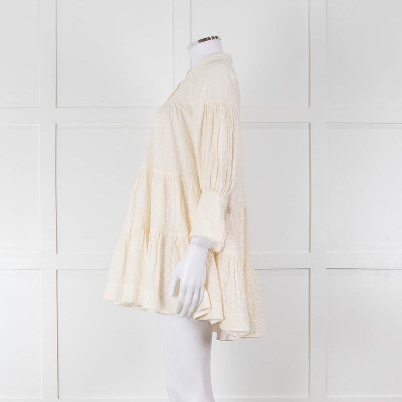Shona Joy Cream Broderie Tiered Mini Dress