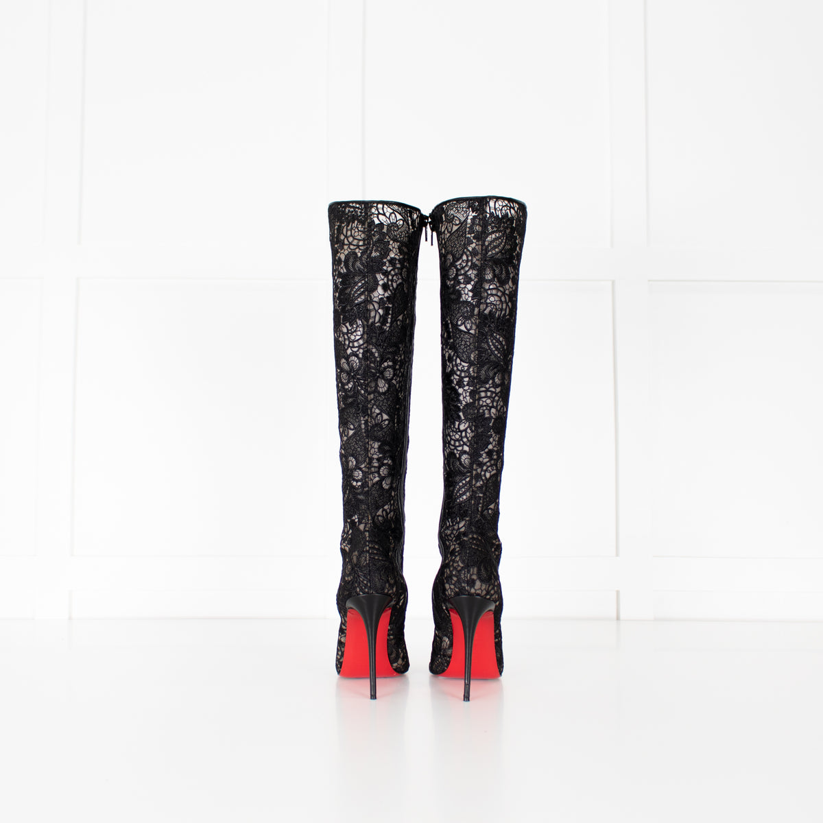 Christian Louboutin Black Lace Knee Boots