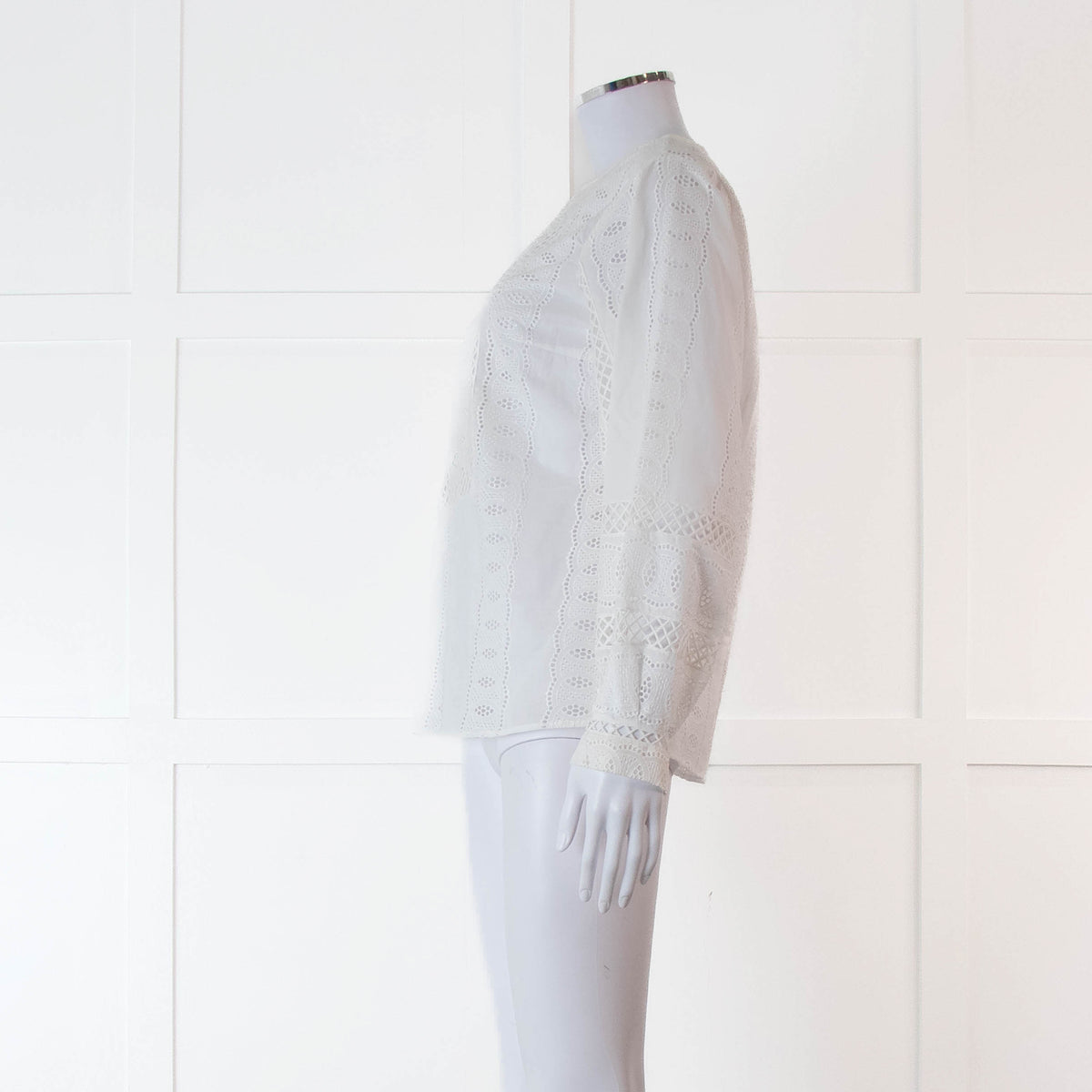 Oscar De La Renta White Broderie Long Sleeve Blouse