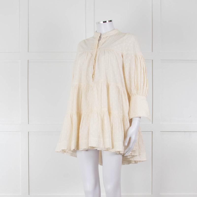 Shona Joy Cream Broderie Tiered Mini Dress