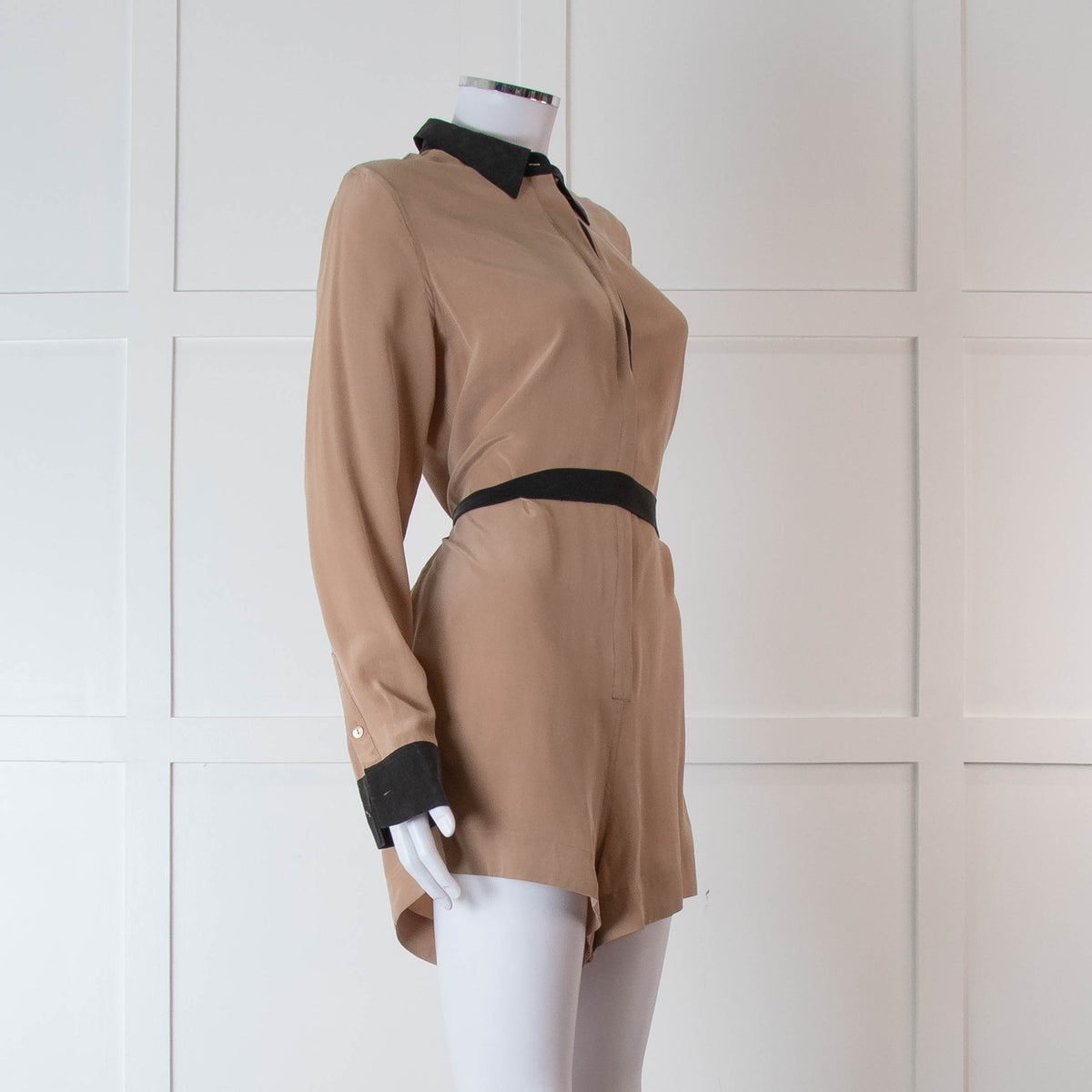Equipment Beige and Black Silk Collared Romper