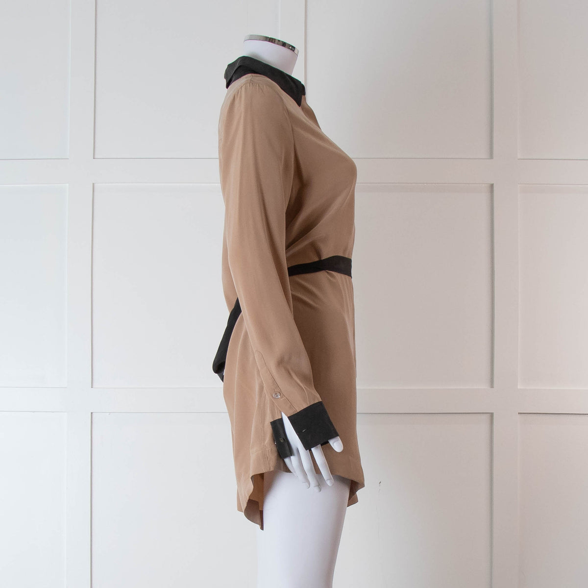 Equipment Beige and Black Silk Collared Romper