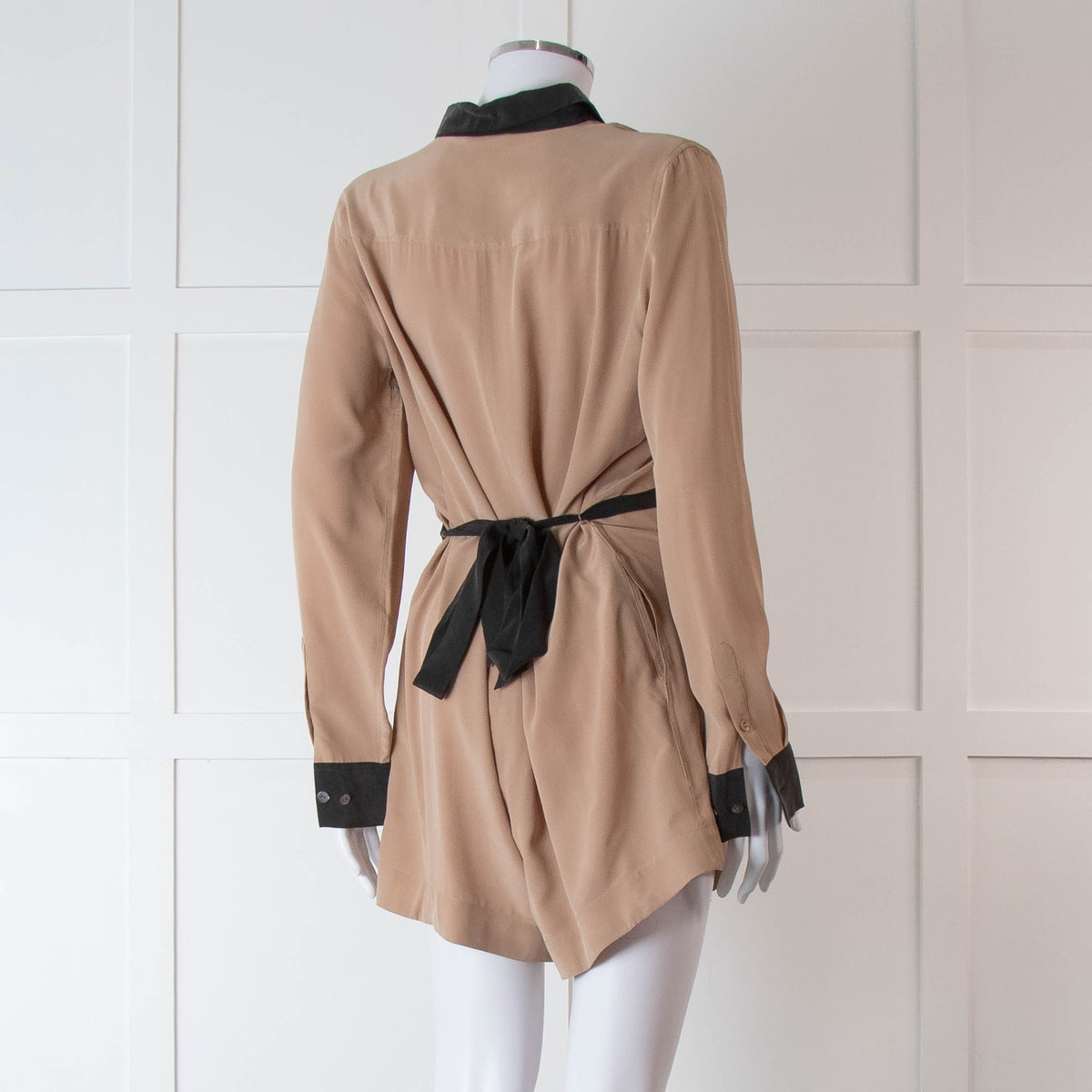 Equipment Beige and Black Silk Collared Romper