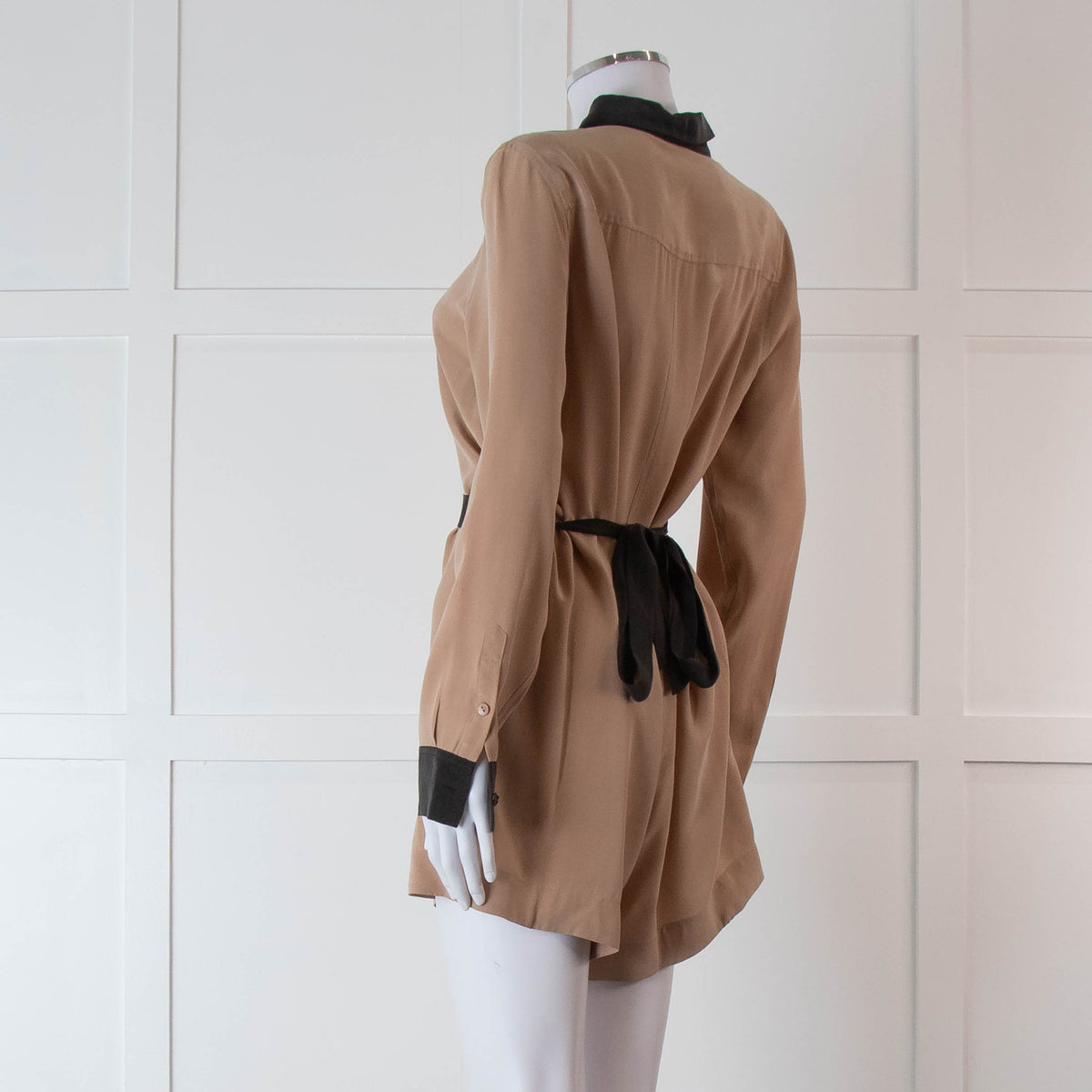Equipment Beige and Black Silk Collared Romper