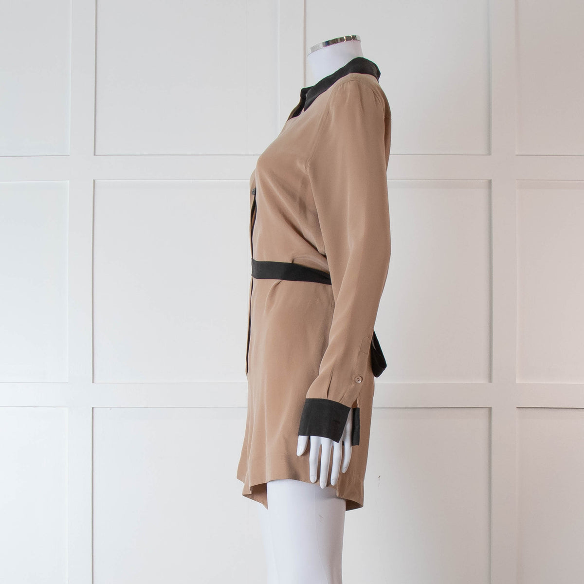 Equipment Beige and Black Silk Collared Romper