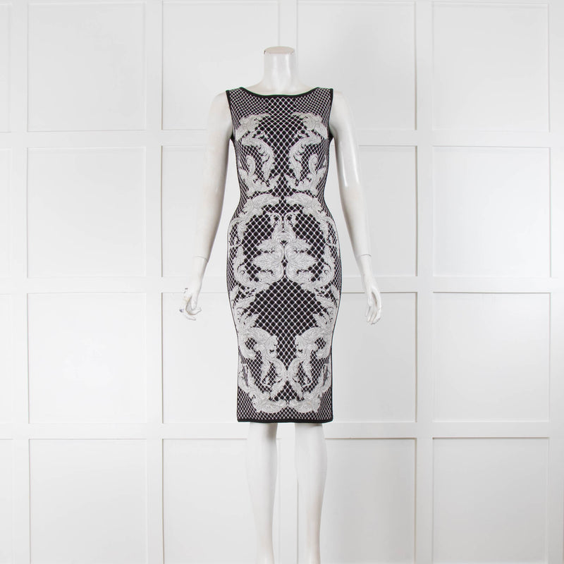 Herve Leger Black With White Printed Knit Dress