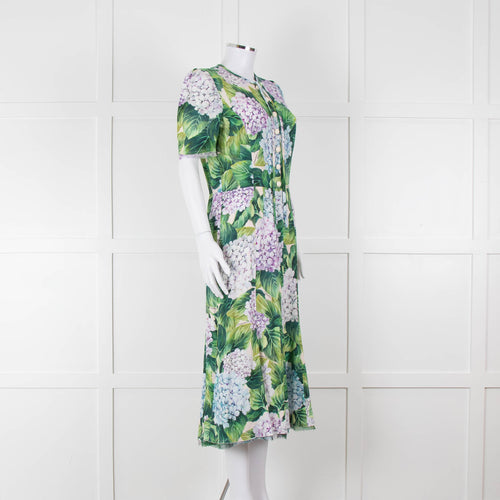 Dolce & Gabbana Green Hydrangea Print Cap Sleeve Dress