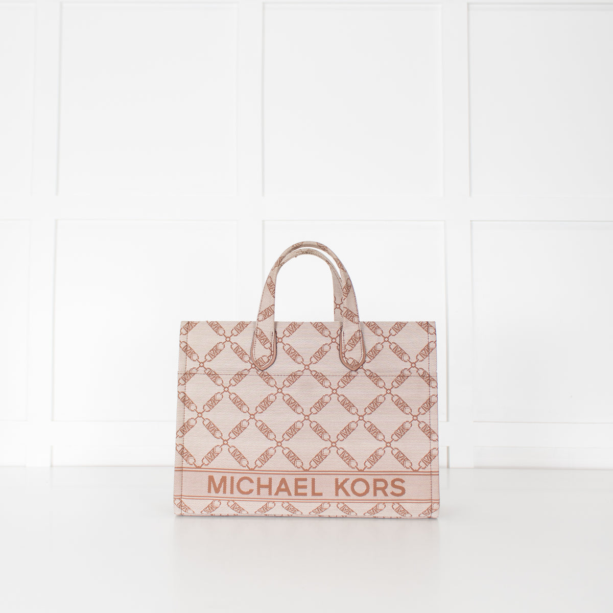 Michael Kors Beige Brown Gigi Empire Logo Jacquard Tote Bag