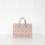 Michael Kors Beige Brown Gigi Empire Logo Jacquard Tote Bag