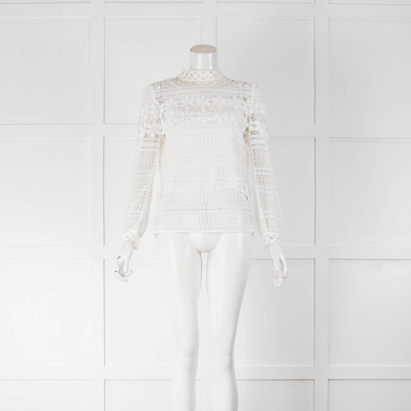 Maje White Lace Long Sleeve Top With Vest