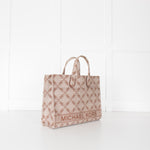 Michael Kors Beige Brown Gigi Empire Logo Jacquard Tote Bag