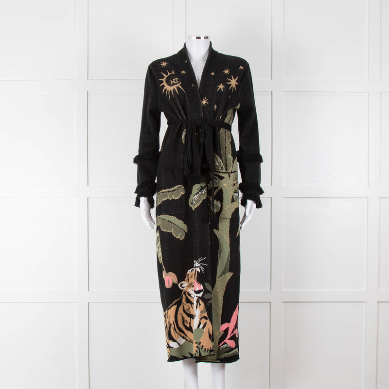 Hayley Menzies Black Tiger Print Full Length Cardigan