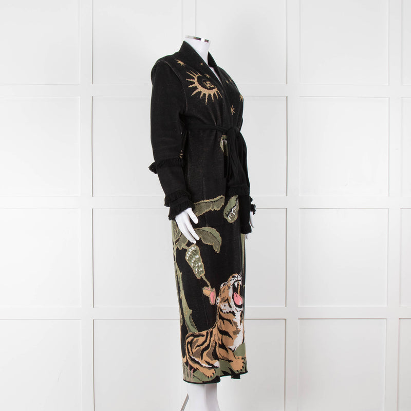 Hayley Menzies Black Tiger Print Full Length Cardigan