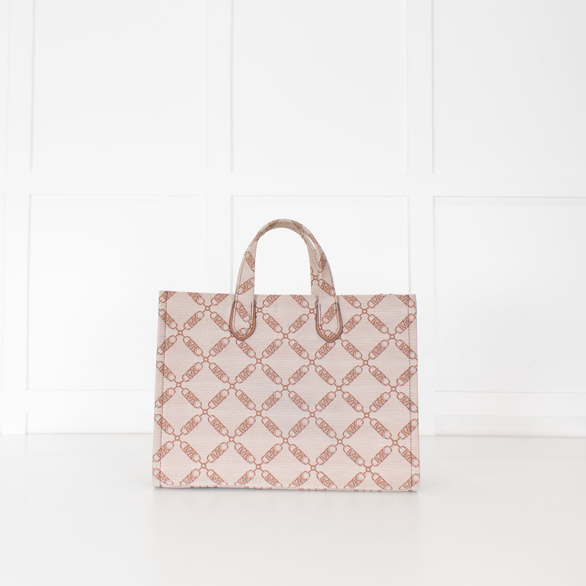 Michael Kors Beige Brown Gigi Empire Logo Jacquard Tote Bag
