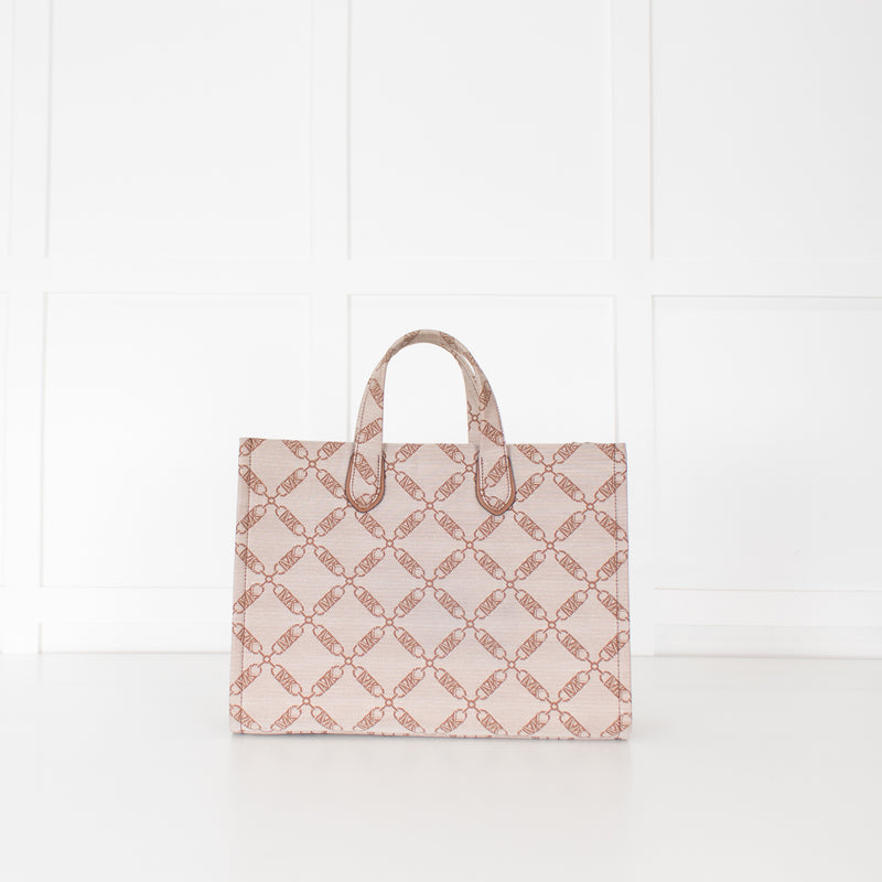 Michael Kors Beige Brown Gigi Empire Logo Jacquard Tote Bag