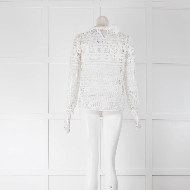 Maje White Lace Long Sleeve Top With Vest
