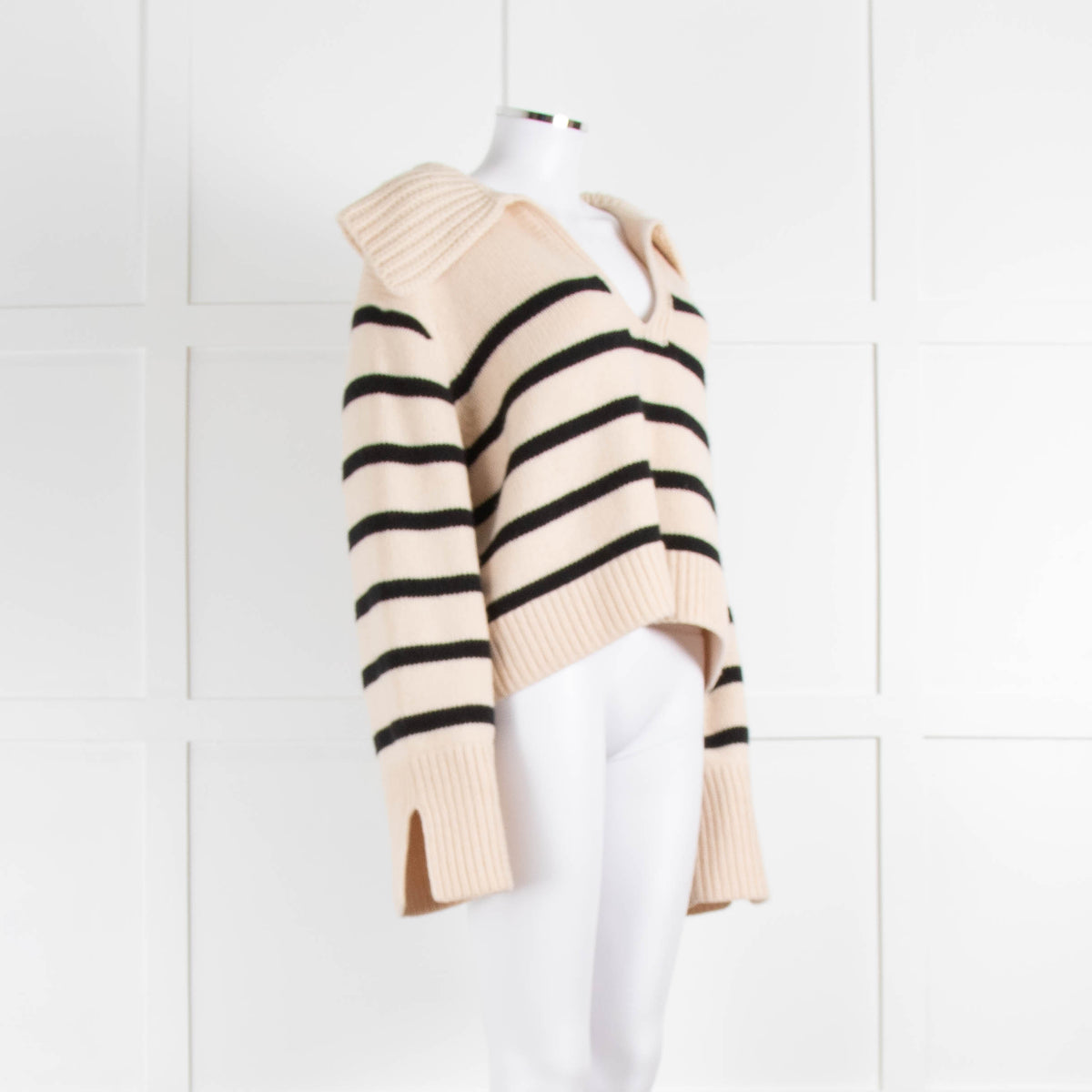 Khaite Cream Black Striped Cashmere Sweater
