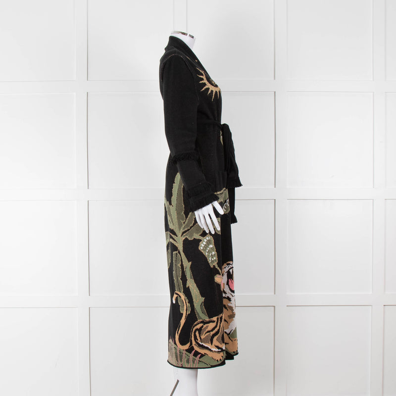 Hayley Menzies Black Tiger Print Full Length Cardigan