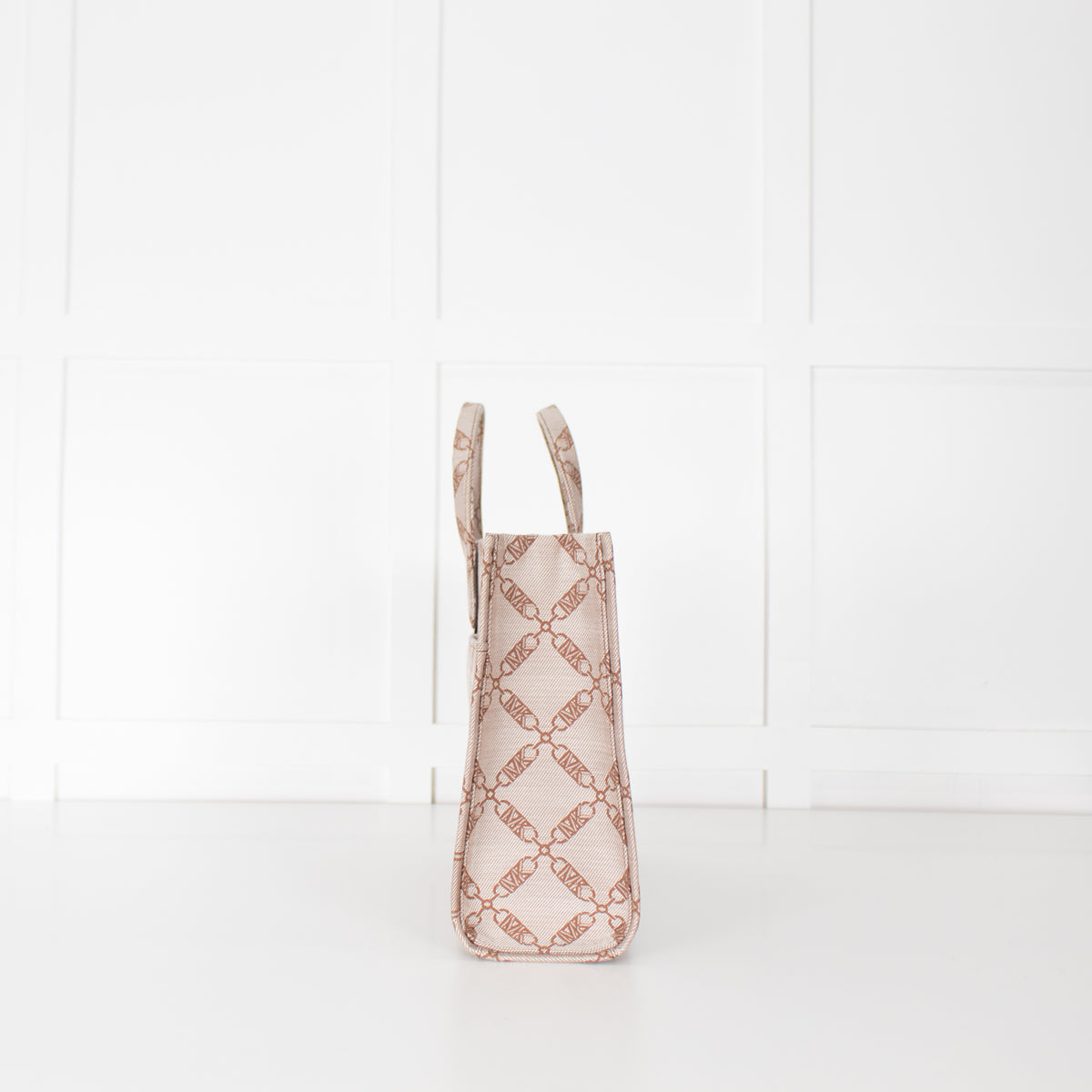 Michael Kors Beige Brown Gigi Empire Logo Jacquard Tote Bag
