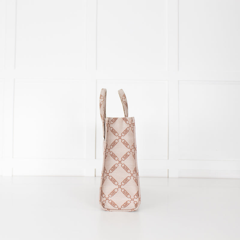 Michael Kors Beige Brown Gigi Empire Logo Jacquard Tote Bag