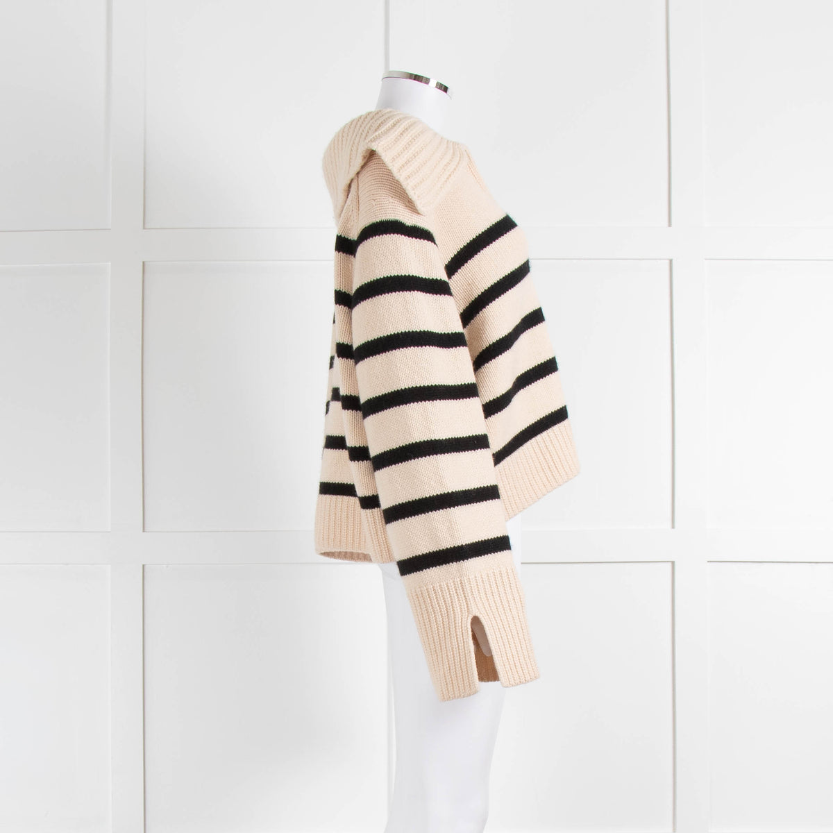 Khaite Cream Black Striped Cashmere Sweater