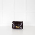 Victoria Beckham Brown Buckle Croc Embossed Bag