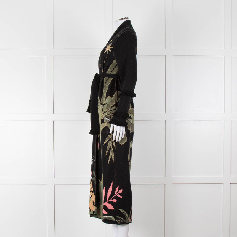 Hayley Menzies Black Tiger Print Full Length Cardigan