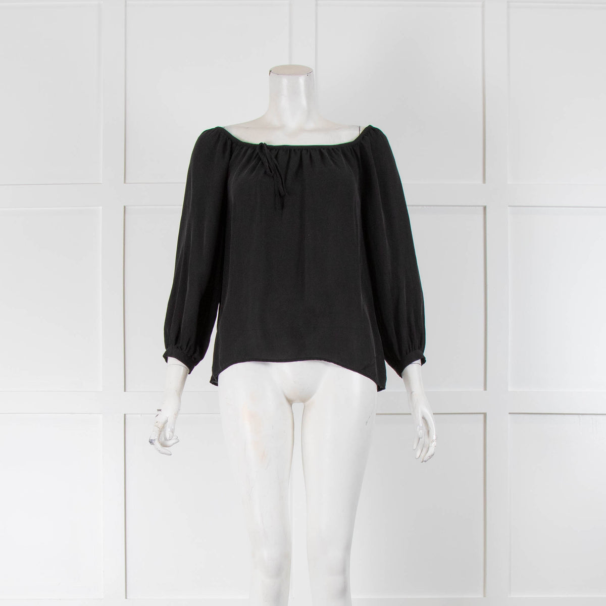 J Brand Black Sheer Tie Neck Top