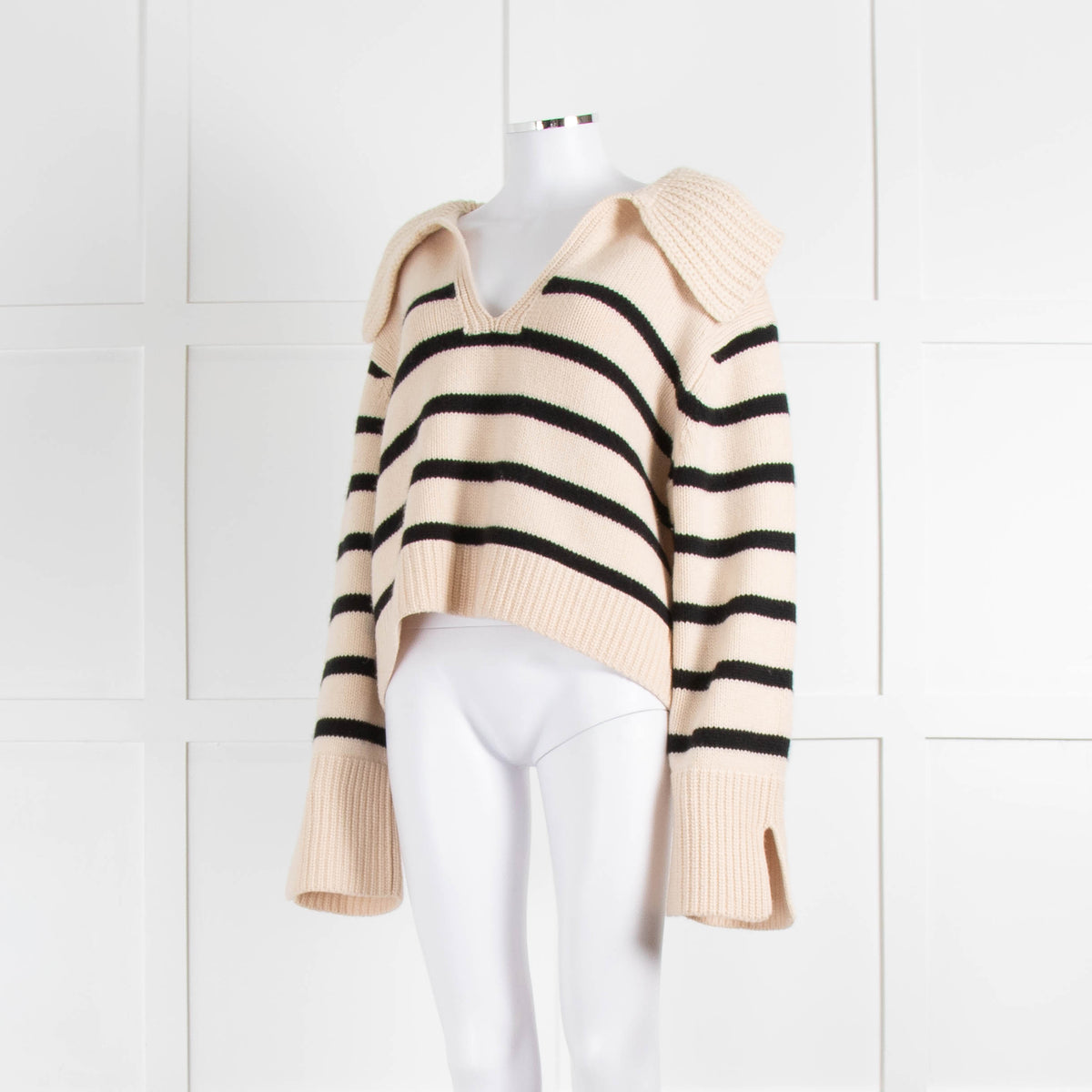 Khaite Cream Black Striped Cashmere Sweater