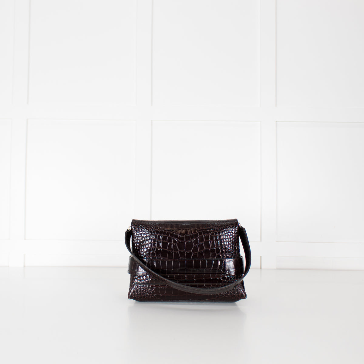 Victoria Beckham Brown Buckle Croc Embossed Bag
