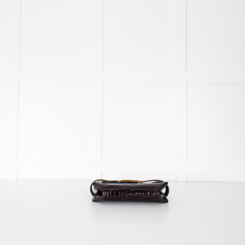Victoria Beckham Brown Buckle Croc Embossed Bag