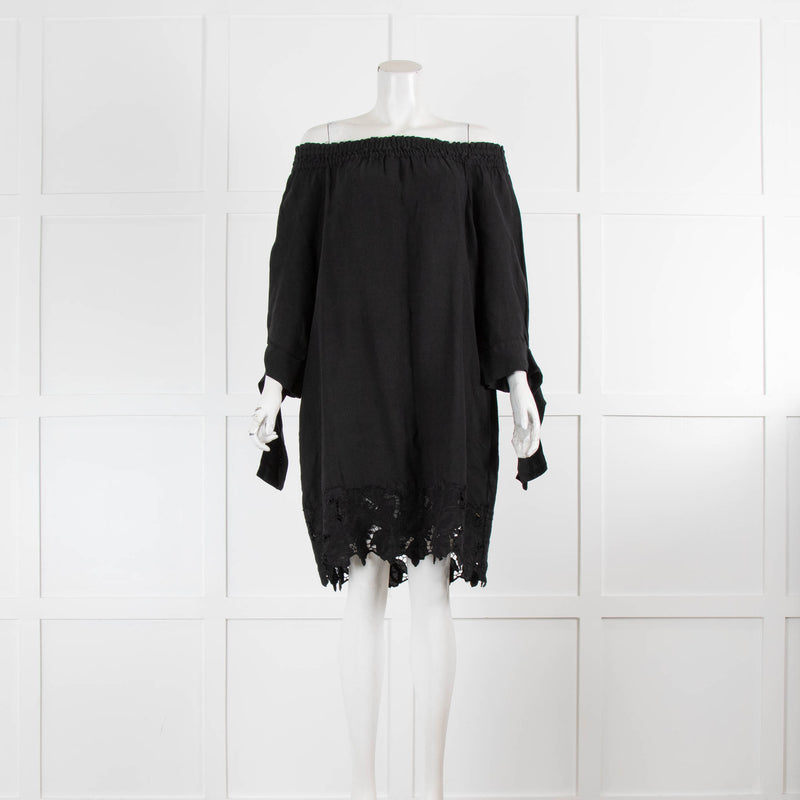 120% Lino Black Linen  Beach Dress