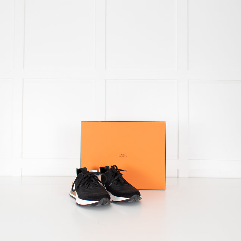 Hermes Black Canvas White Leather Trainers