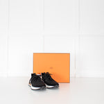 Hermes Black Canvas White Leather Trainers