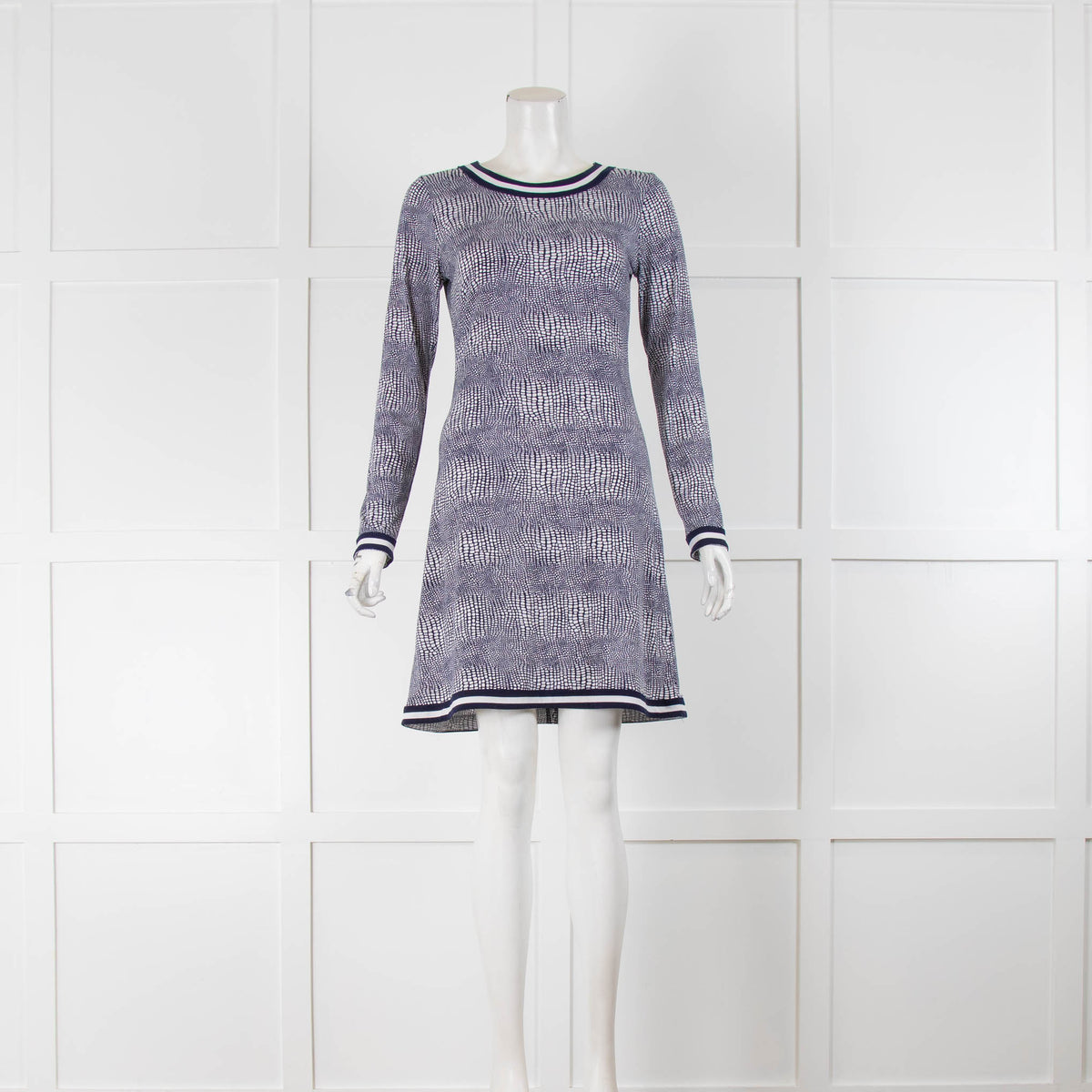 Michael Michael Kors Navy Blue and White Patterned Mini Dress