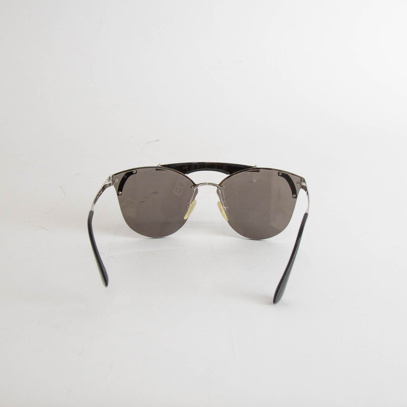 Prada Mirror Lens Ornate Black And Silver Sunglasses