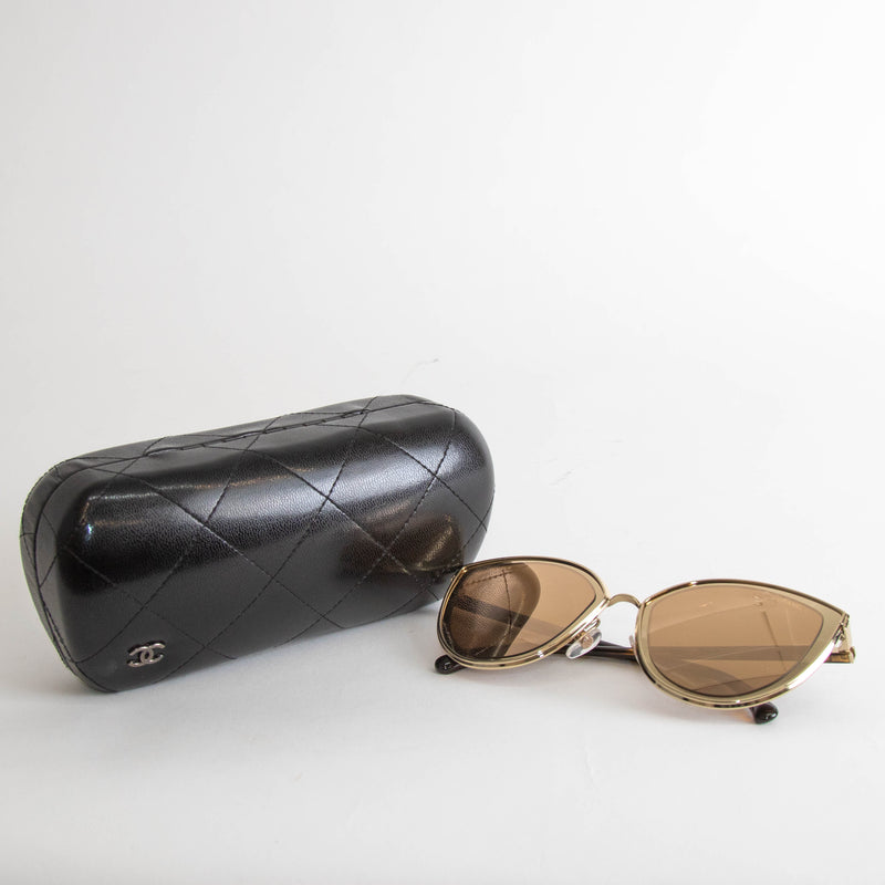 Chanel Limited Edition 18k Rose Gold Mirror Cat Eye Sunglasses