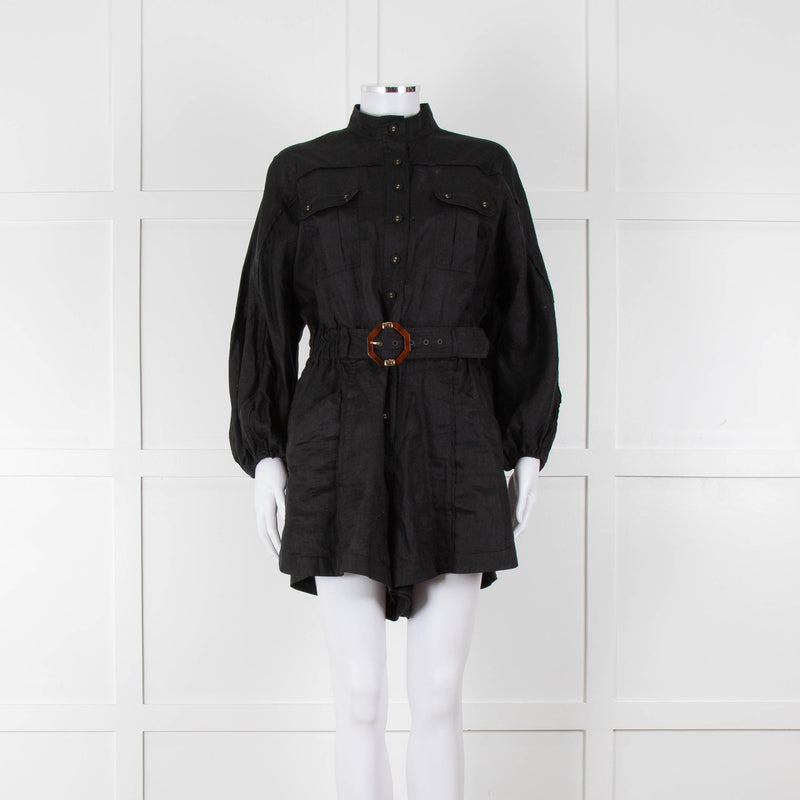 Zimmermann Black Linen Playsuit with Belt