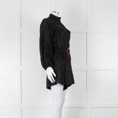 Zimmermann Black Linen Playsuit with Belt