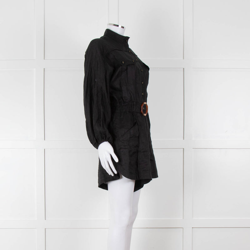 Zimmermann Black Linen Playsuit with Belt