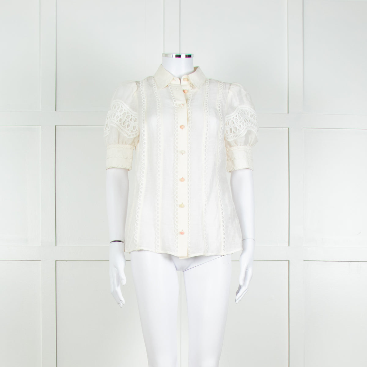 Rebecca Vallance Cream Scallop Trim Puff Sleeve Blouse