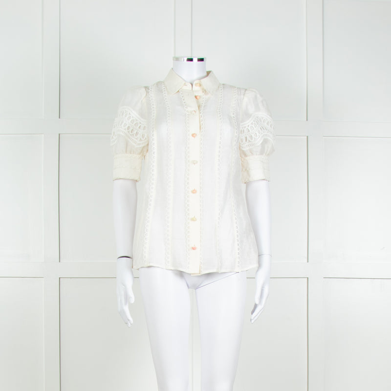 Rebecca Vallance Cream Scallop Trim Puff Sleeve Blouse