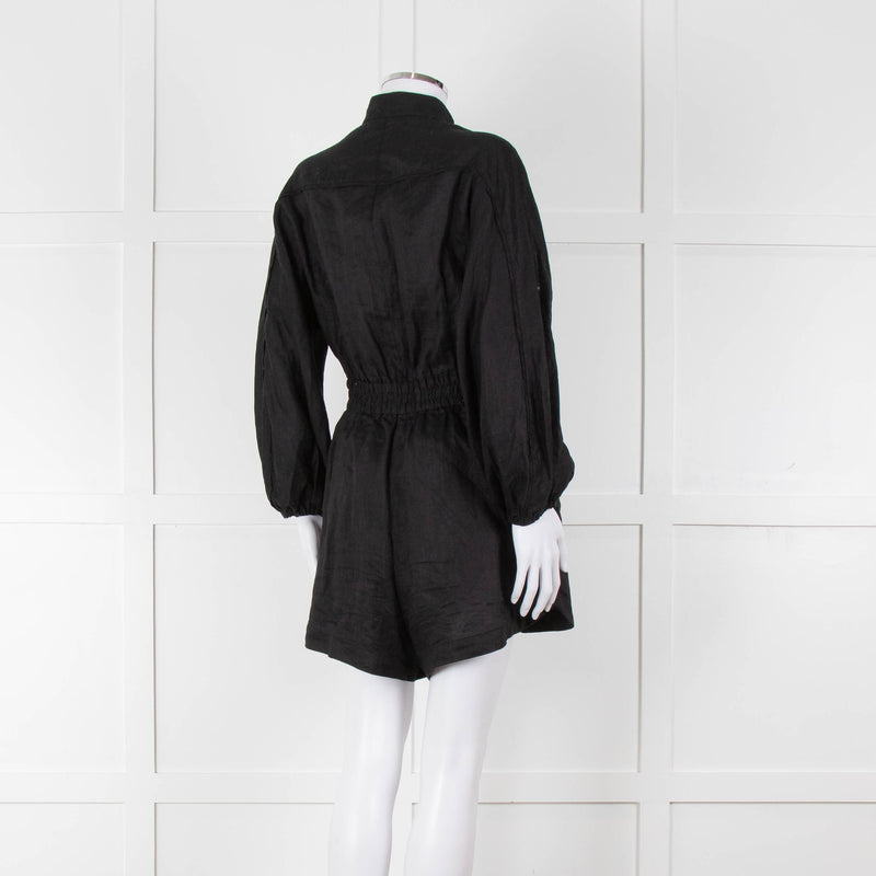 Zimmermann Black Linen Playsuit with Belt
