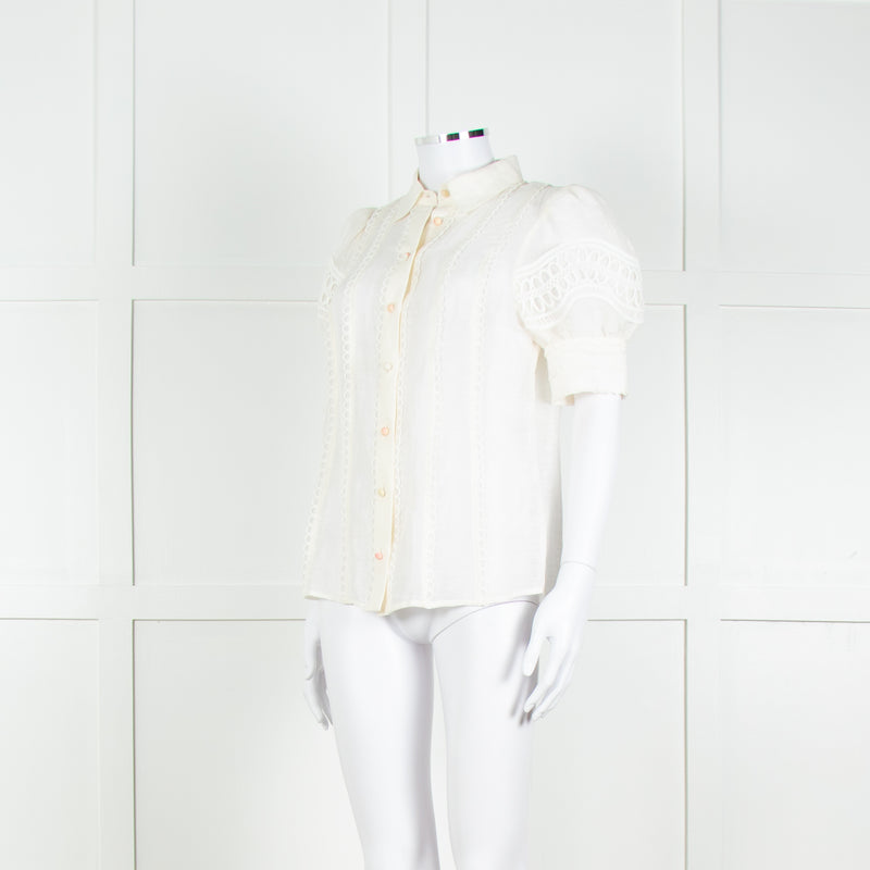 Rebecca Vallance Cream Scallop Trim Puff Sleeve Blouse