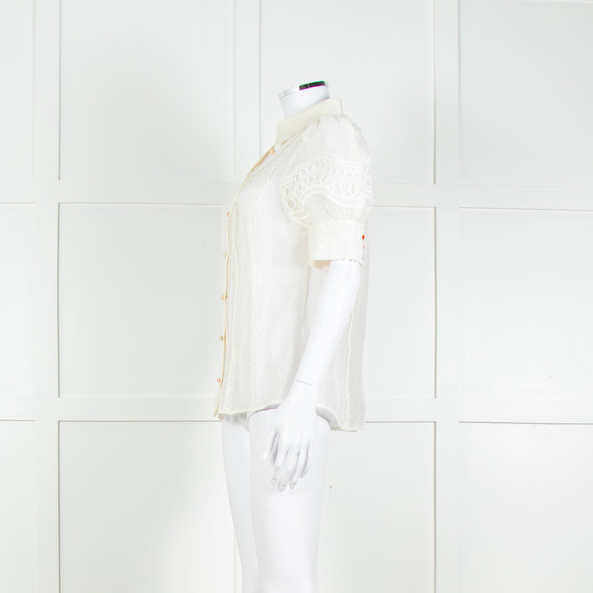 Rebecca Vallance Cream Scallop Trim Puff Sleeve Blouse