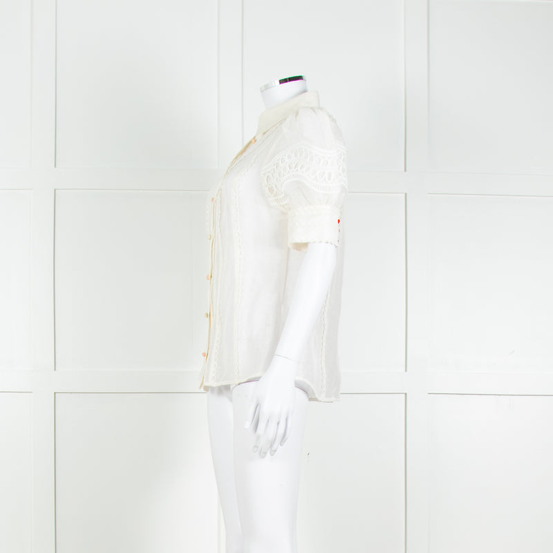 Rebecca Vallance Cream Scallop Trim Puff Sleeve Blouse