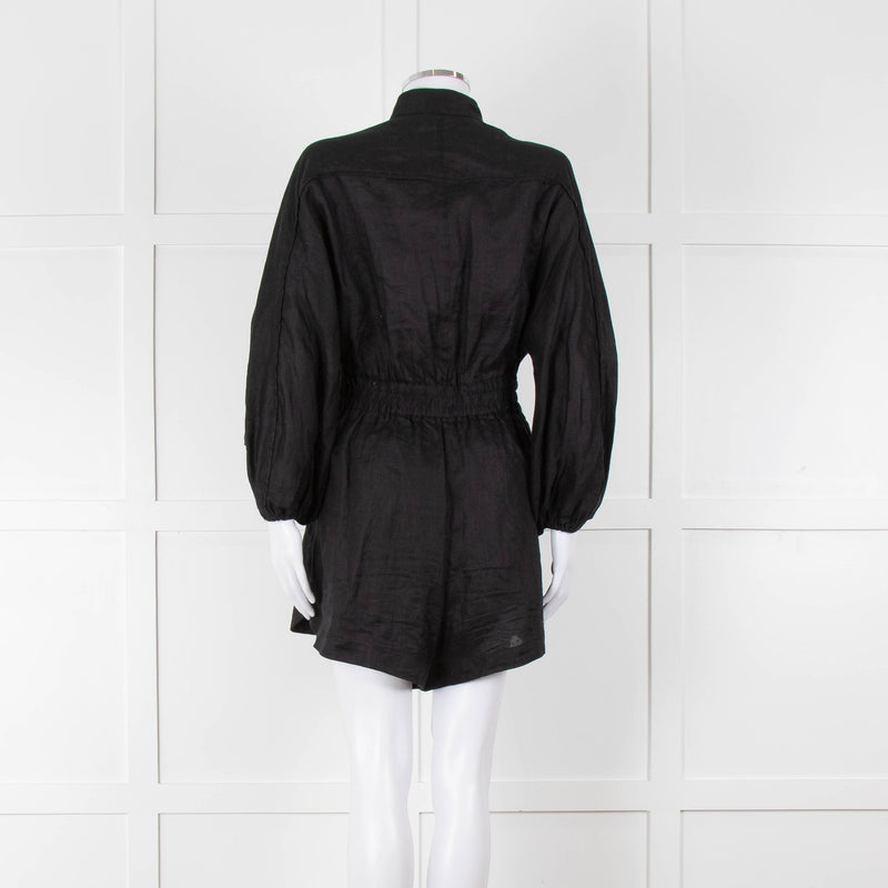 Zimmermann Black Linen Playsuit with Belt